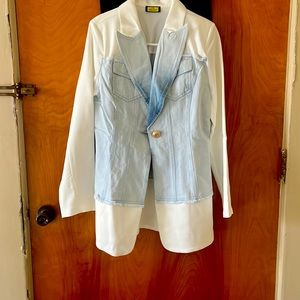 Denim jean blazer ,size large light blue and white .